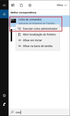 CMD e executar como administrador