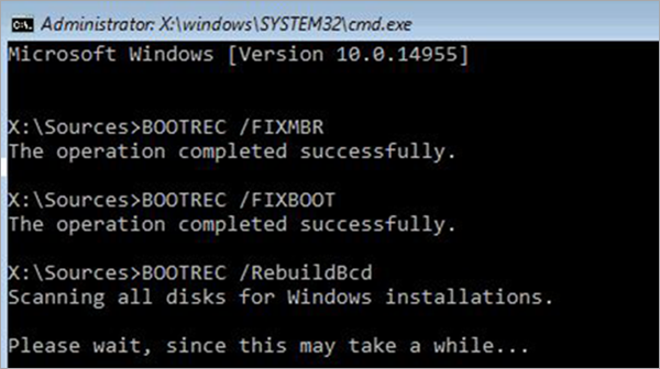 windows 10 bootrec rebuildbcd commande