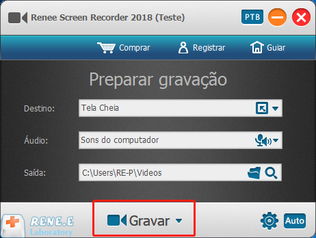 clique em gravar para fazer a gravação