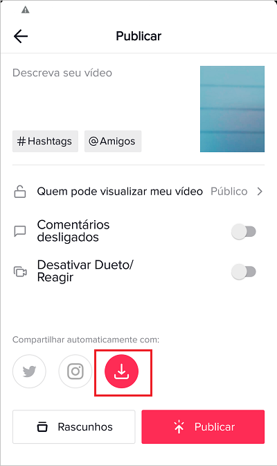 salva vídeo tiktok no local