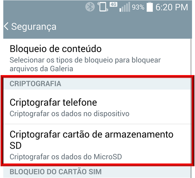 criptografar cartão SD Android