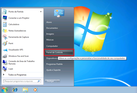 painel de controle do Windows 7