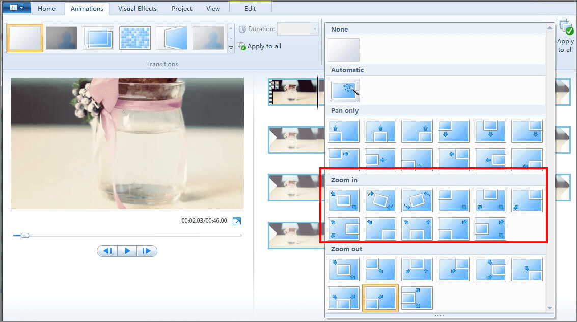 aumentar o zoom com Windows Live Movie Maker