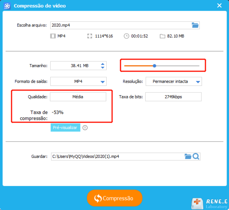 função Comprssão de vídeo no Renee Video Editor