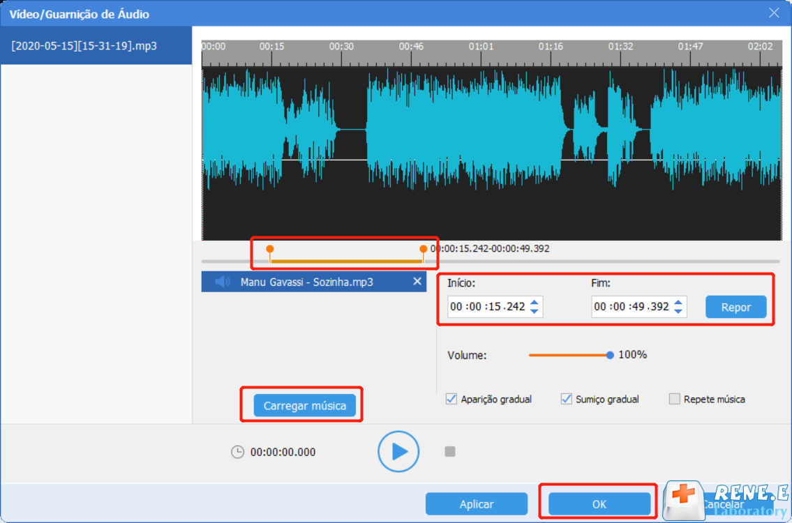 definir as configurações de áudio