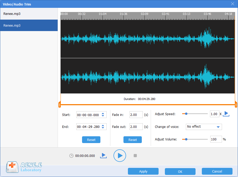 edite arquivos de áudio para mesclar com Renee Audio Tools