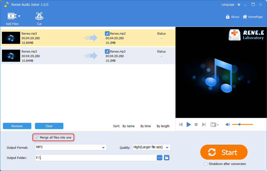 mesclar arquivos de áudio editados com Renee Audio Tools