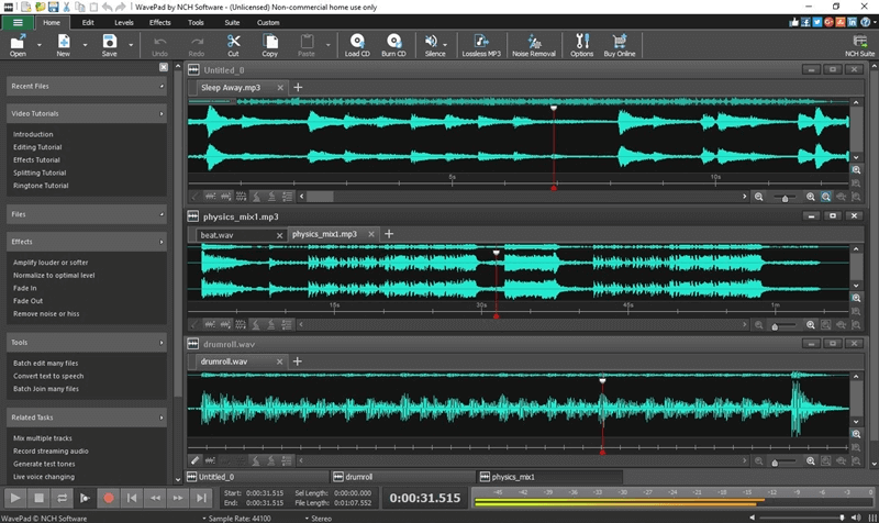 mesclar arquivos de áudio com Wavepad