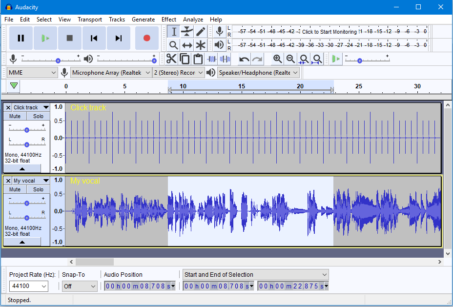 cortar arquivo de áudio com Audacity