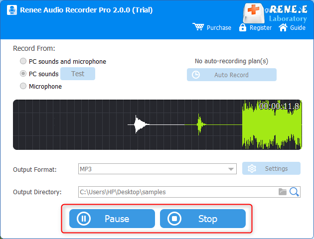 parar a gravação de áudio