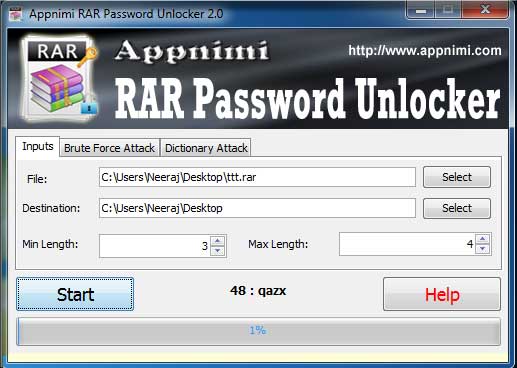 quebrar o arquivo compactado com RAR Password Unlocker