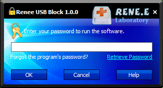 digite a senha para iniciar o Renee USB Block